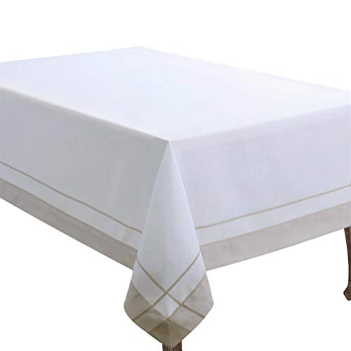 Neutral Banded Border Tablecloth