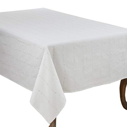 Silver Embroidered Cotton Tablecloth