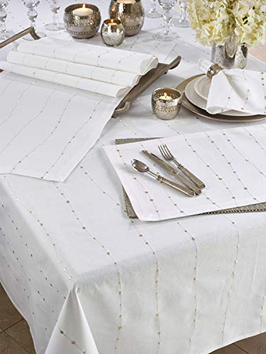 Silver Embroidered Cotton Tablecloth