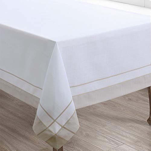 Neutral Banded Border Tablecloth