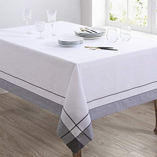 Neutral Banded Border Tablecloth