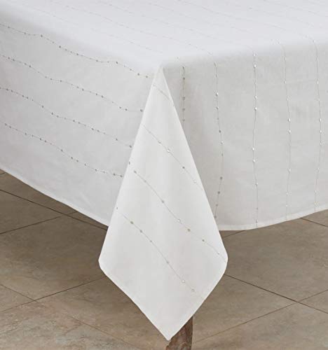 Silver Embroidered Cotton Tablecloth