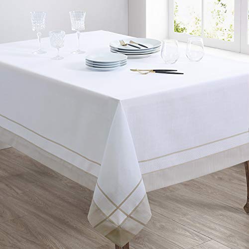 Neutral Banded Border Tablecloth