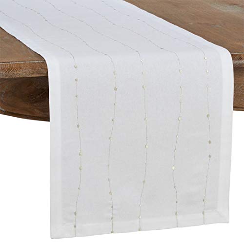Silver Embroidered Cotton Tablecloth