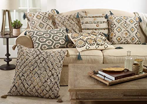 Geometric Embroidered Cotton Throw Pillow