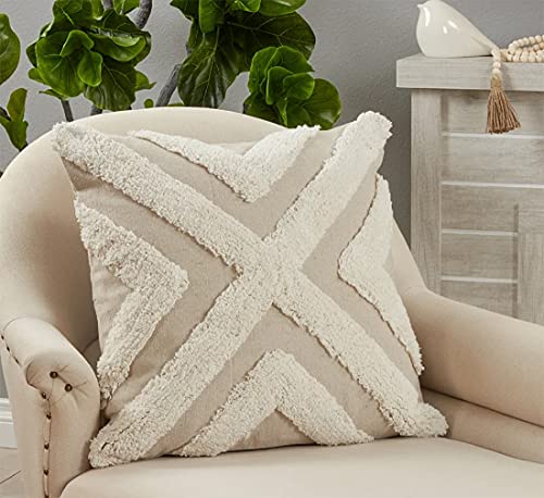 Ivory Tufted Cotton Throw Pillow