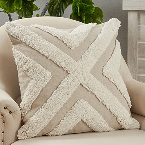 Ivory Tufted Cotton Throw Pillow