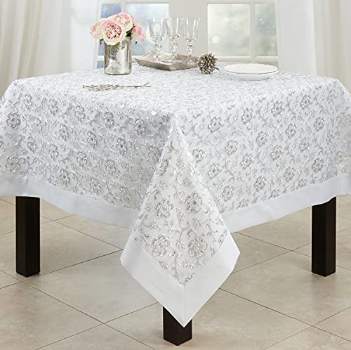 Sequin Floral Embroidered Tablecloth