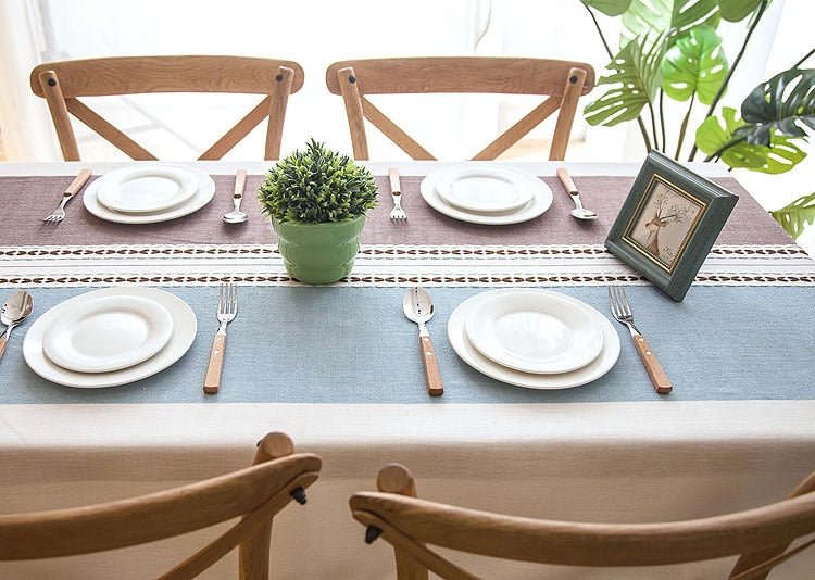 Plaid Linen-Blend Tassel Tablecloth