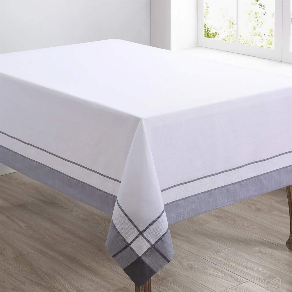 Neutral Banded Border Tablecloth