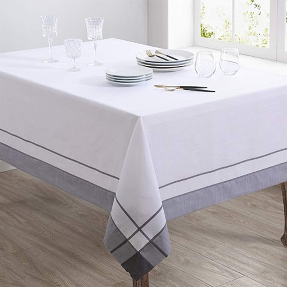 Neutral Banded Border Tablecloth