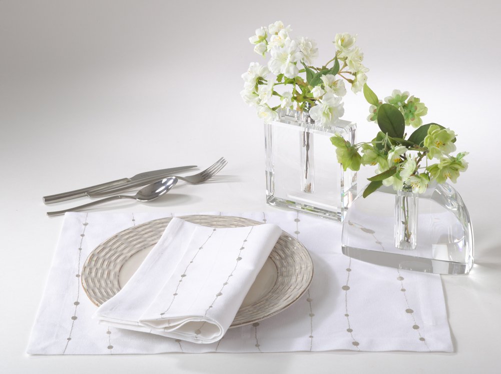 Silver Embroidered Cotton Tablecloth