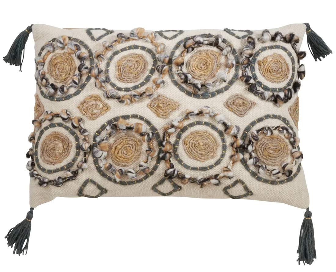 Geometric Embroidered Cotton Throw Pillow