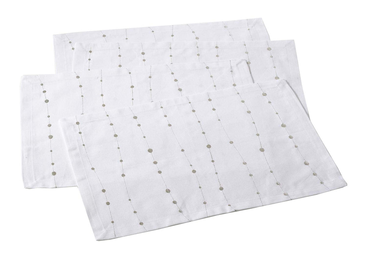 Silver Embroidered Cotton Tablecloth