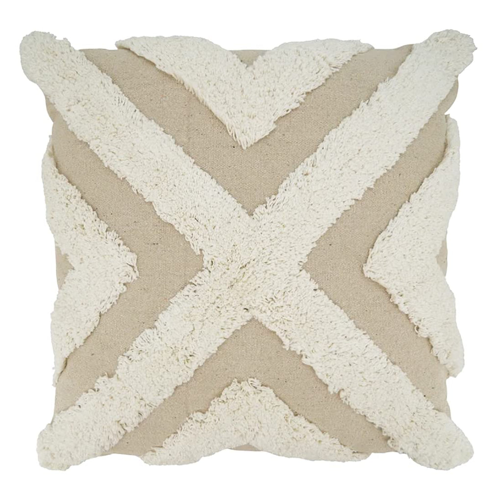 Ivory Tufted Cotton Throw Pillow