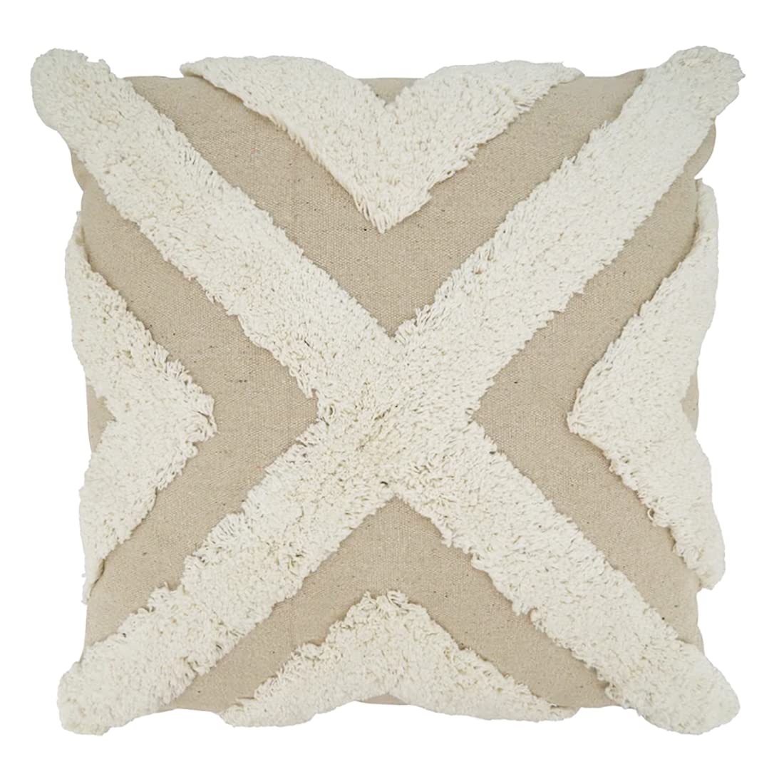 Ivory Tufted Cotton Throw Pillow