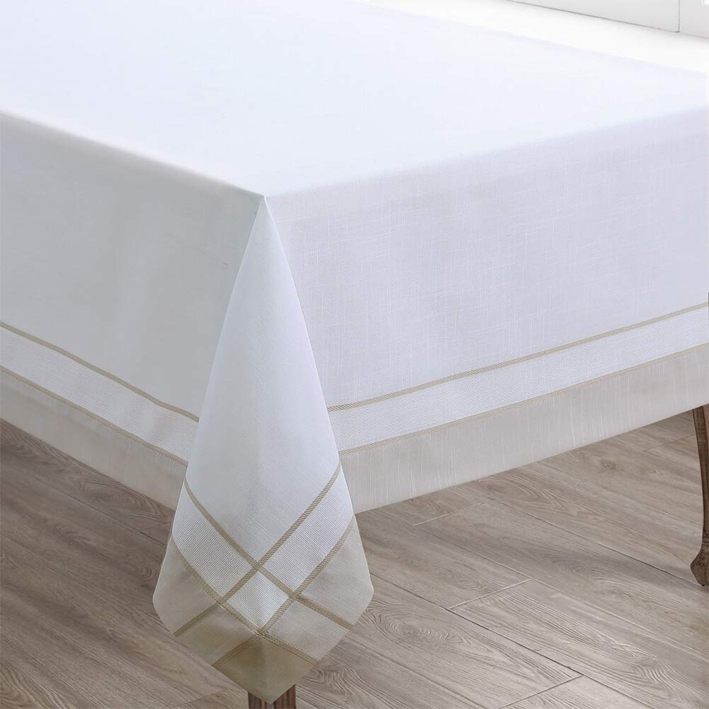 Neutral Banded Border Tablecloth