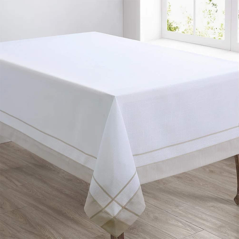 Neutral Banded Border Tablecloth