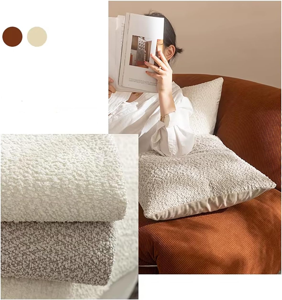 Brown Chenille Bouclé Throw Pillow