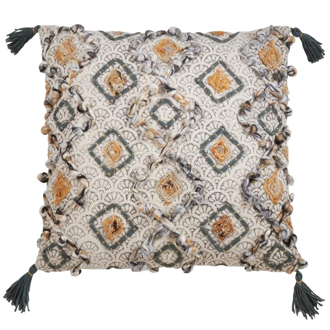 Geometric Embroidered Cotton Throw Pillow