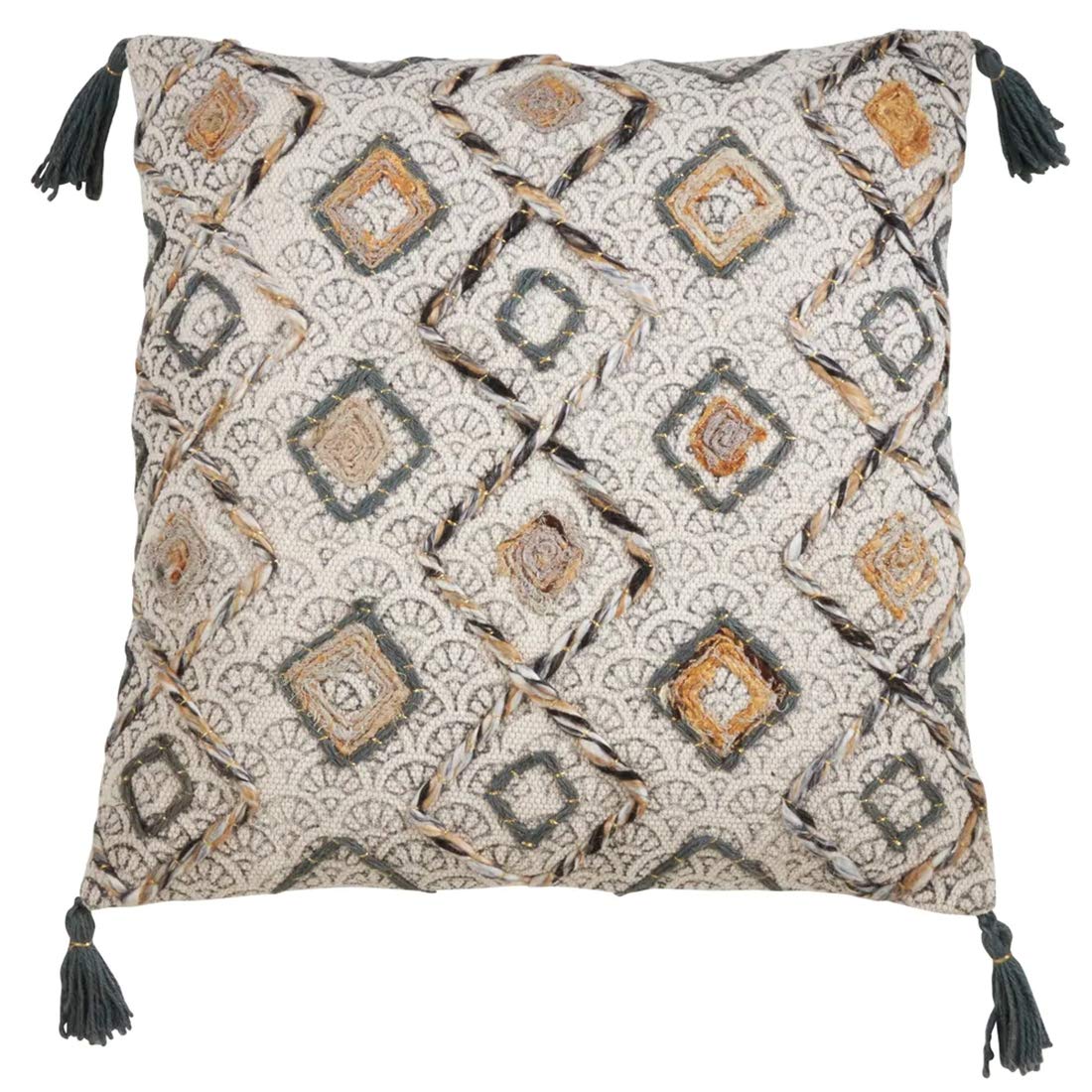 Geometric Embroidered Cotton Throw Pillow