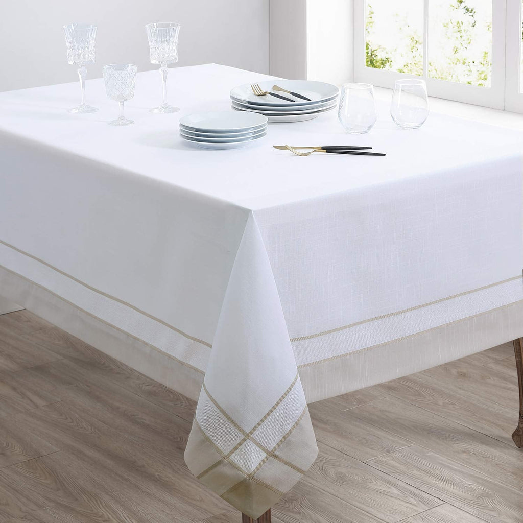 Neutral Banded Border Tablecloth