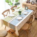 Plaid Linen-Blend Tassel Tablecloth