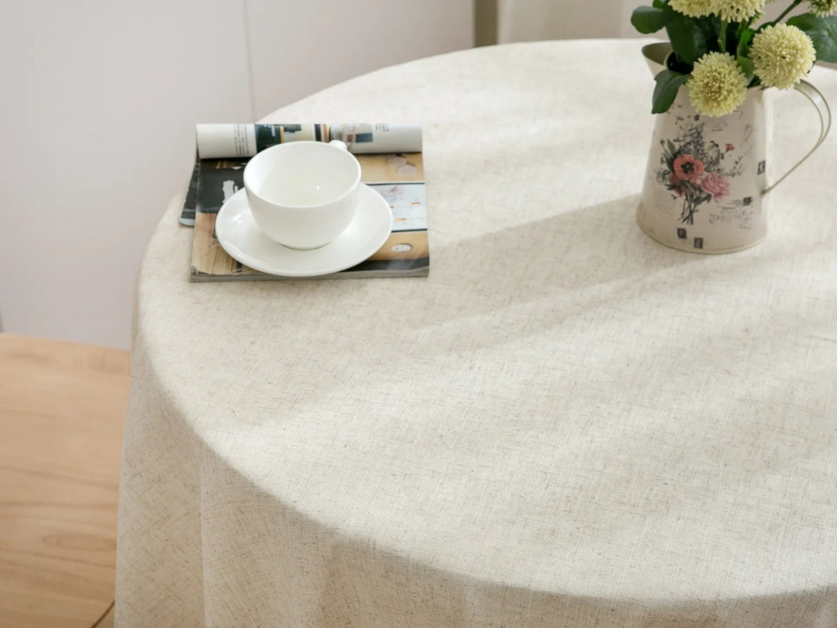 Solid Cotton-Linen Round Tassel Tablecloth