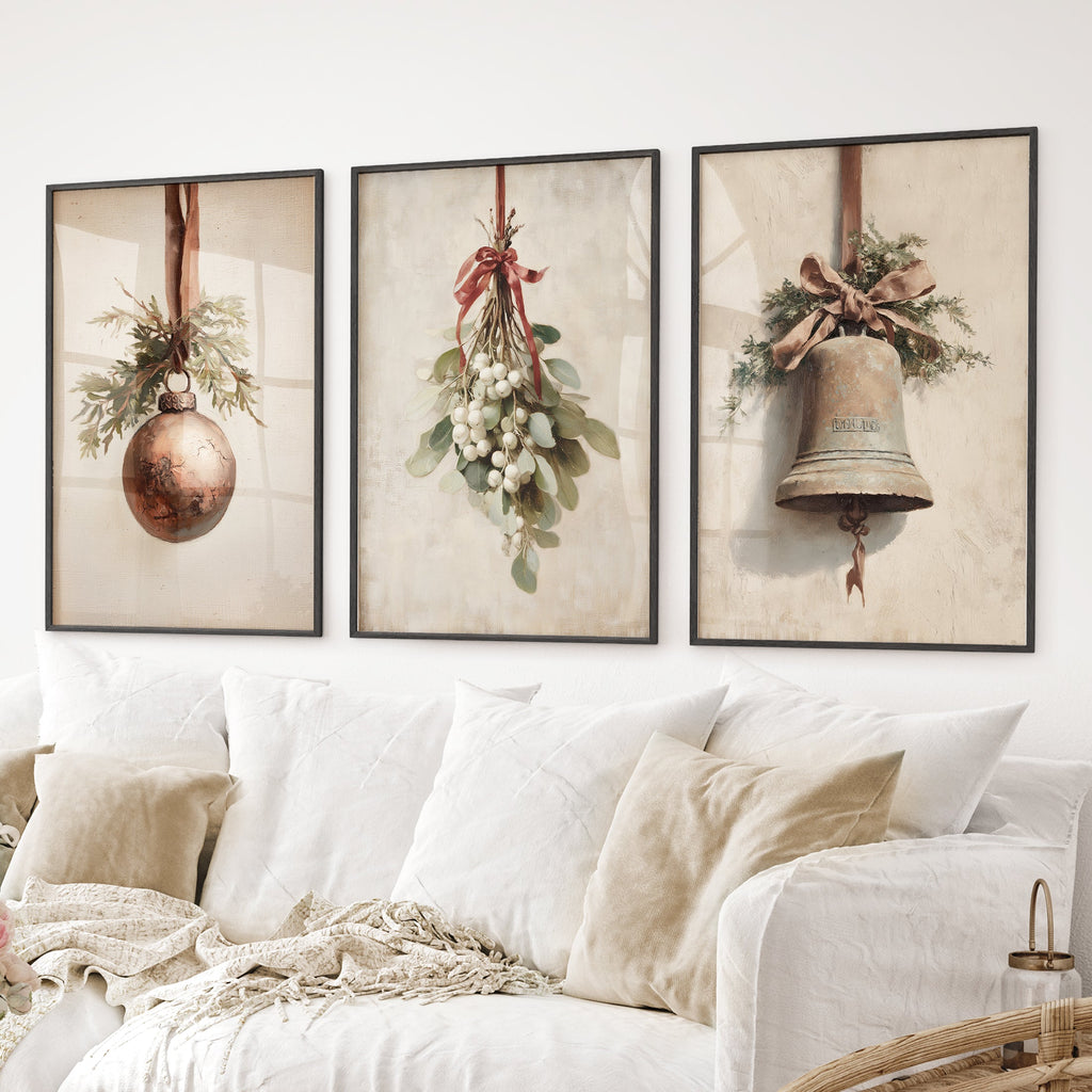Rustic Holiday Wall Art Print Set