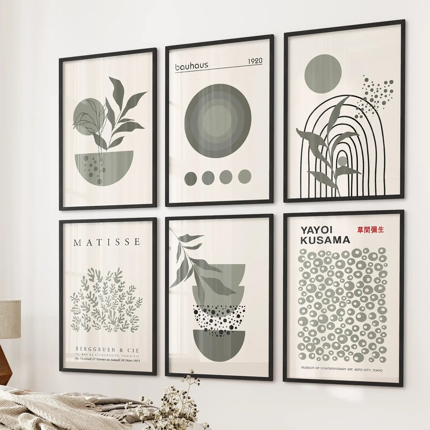 Sage Green Abstract Gallery Wall Set (6 Prints)