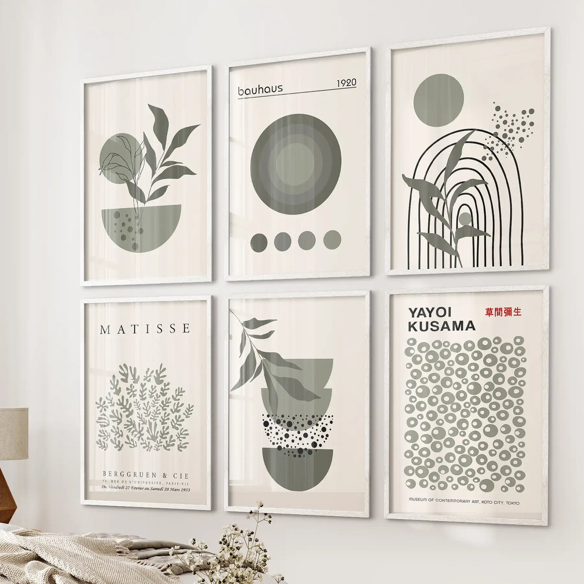 Sage Green Abstract Gallery Wall Set (6 Prints)