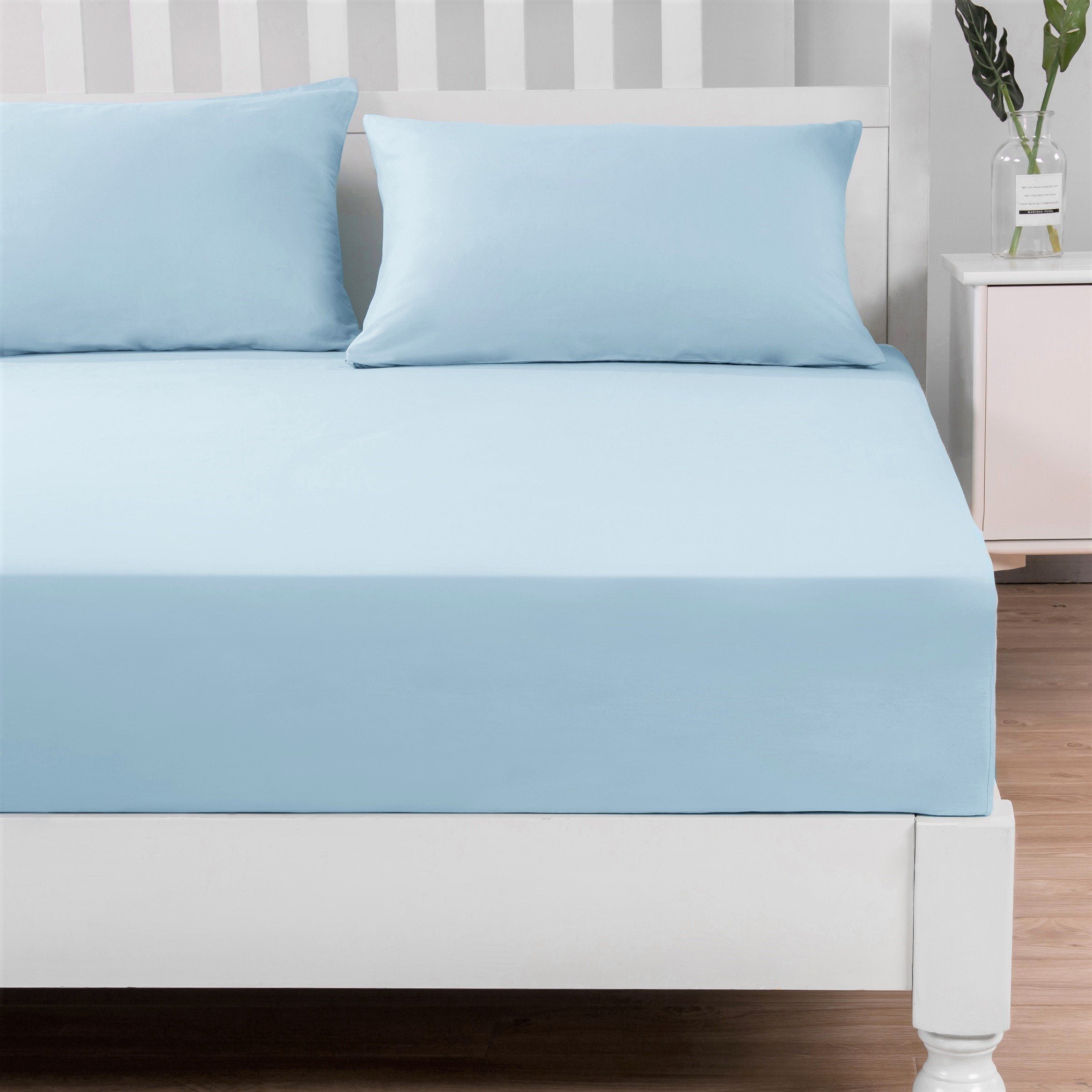 Seafoam Blue Cotton Fitted Sheet Set