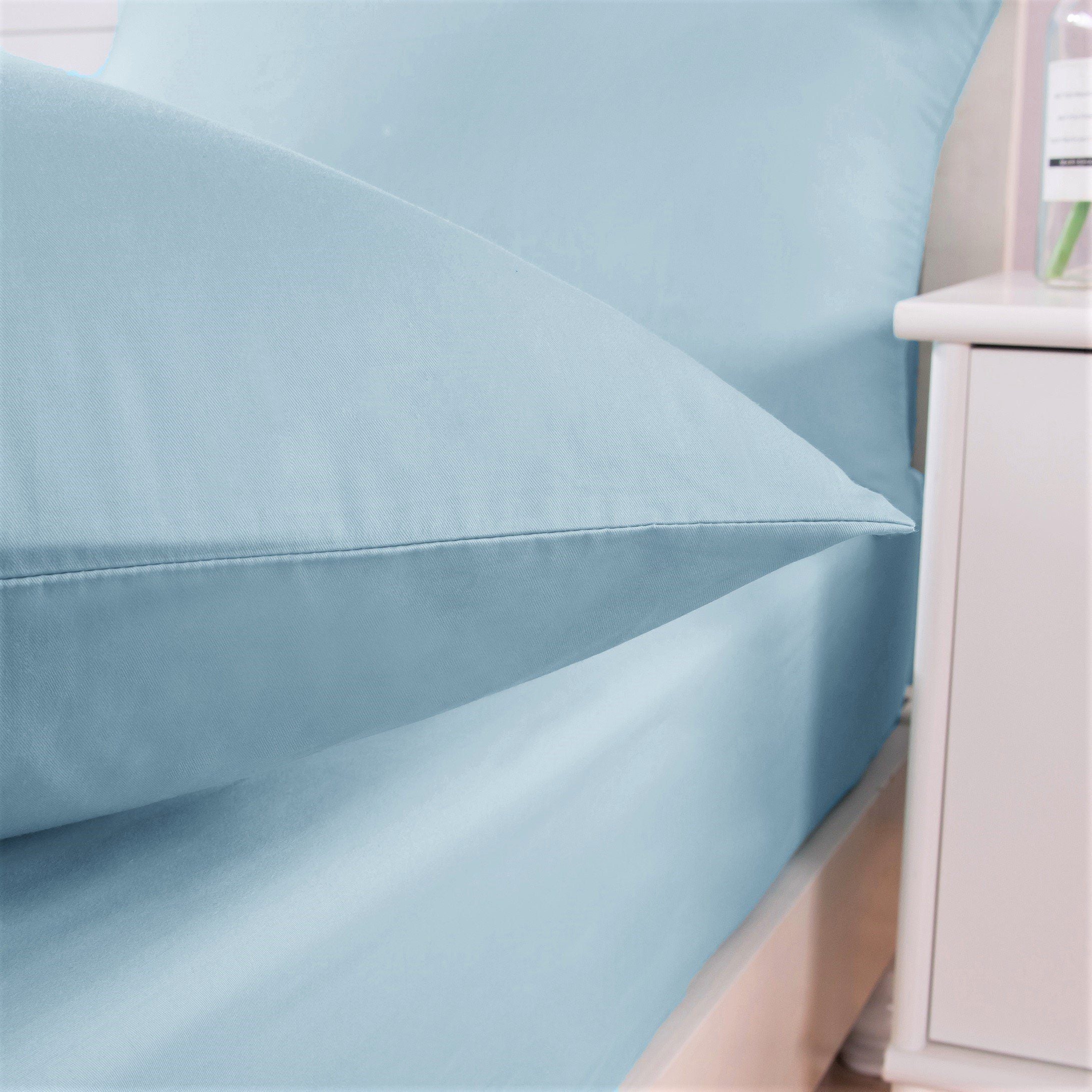 Seafoam Blue Cotton Fitted Sheet Set