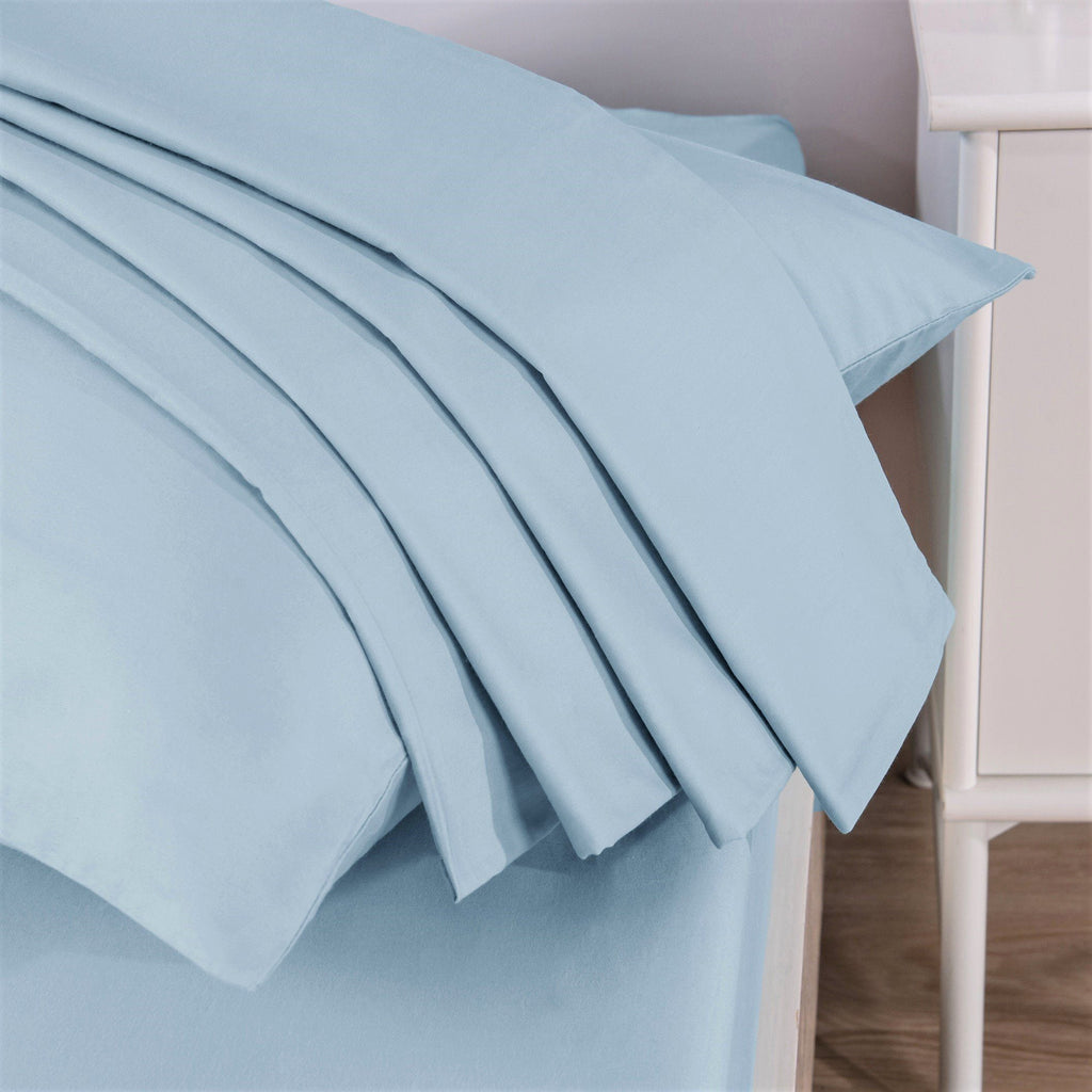 Seafoam Blue Cotton Fitted Sheet Set