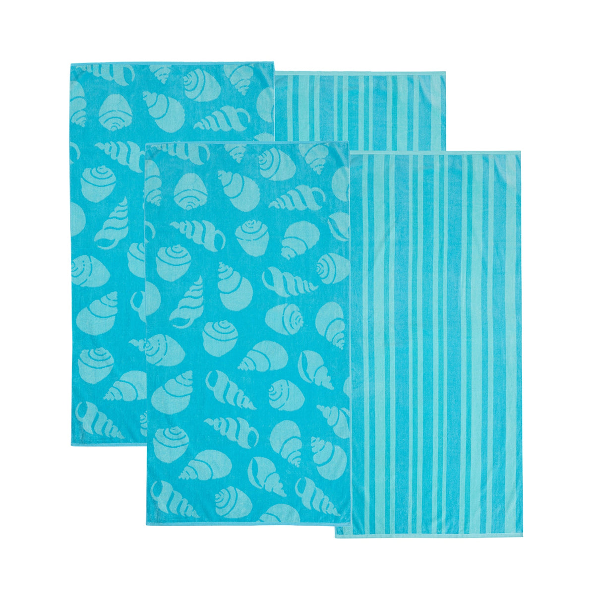 Maui Cotton Velour Beach Towel in vibrant green designs displayed on a chair by the beach.