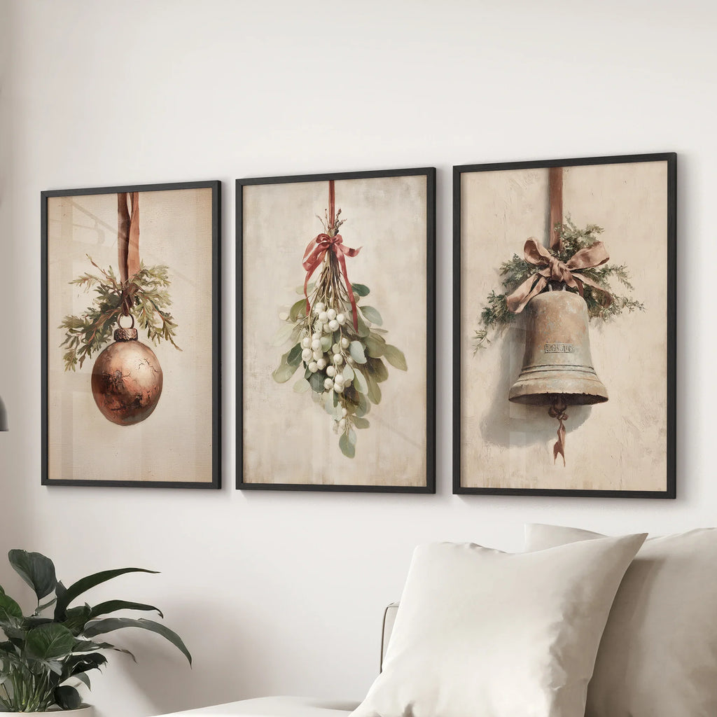 Rustic Holiday Wall Art Print Set