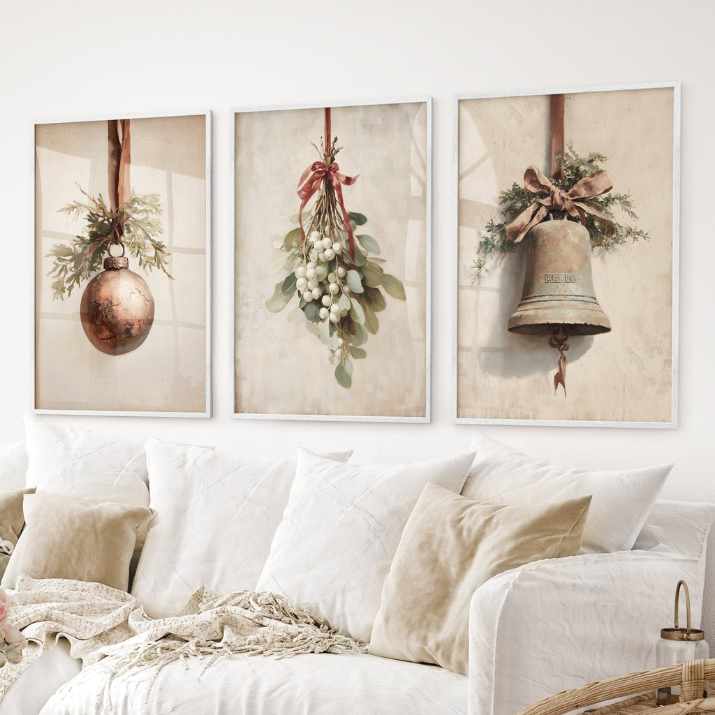 Rustic Holiday Wall Art Print Set