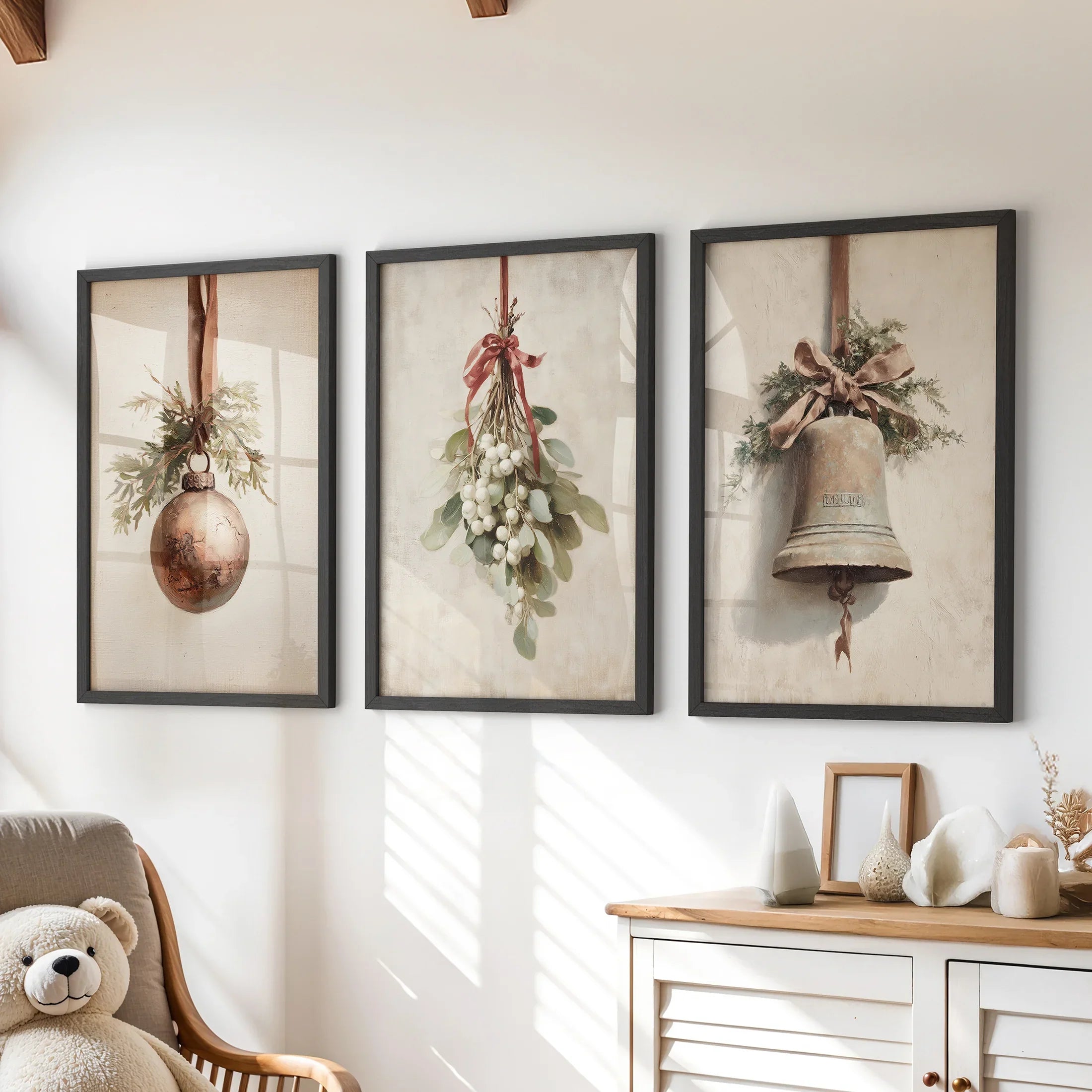 Rustic Holiday Wall Art Print Set